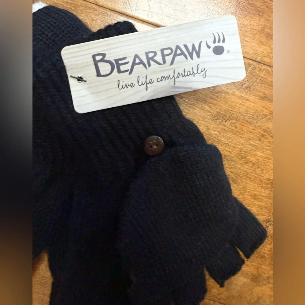 Bearpaw Black Gloves & Sherpa Lined Headband Set NWT Cozy Winter